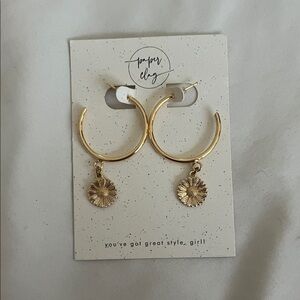 gold dangly sunflower hoops